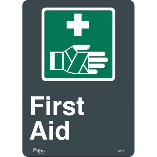 First Aid Sign, Vinyl Sticker, Bilingual, 14"x10"